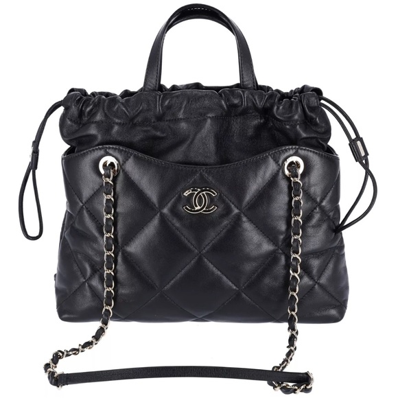 Chanel Lambskin Quilted Small Drawstring Shopping Bag Black - Picture 4 of 14